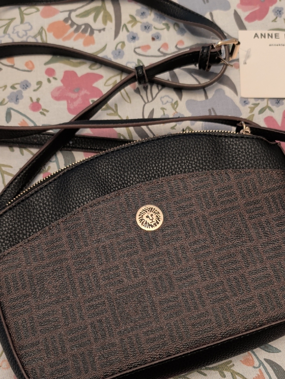 Anne Klein Brown and Black Crossbody with Gold Logo